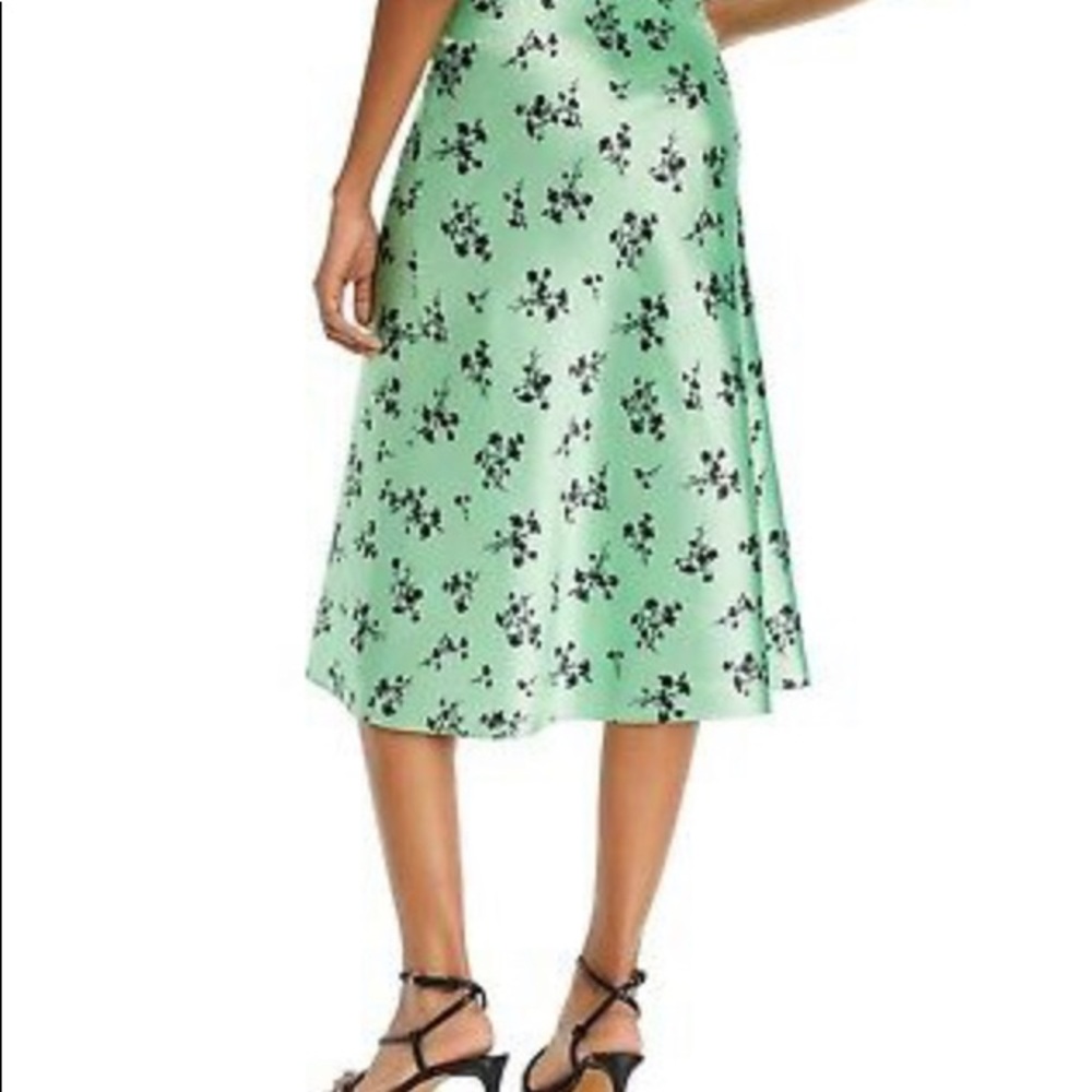 LIKELY Womens Green Lace Trimmed Floral Midi Skirt.